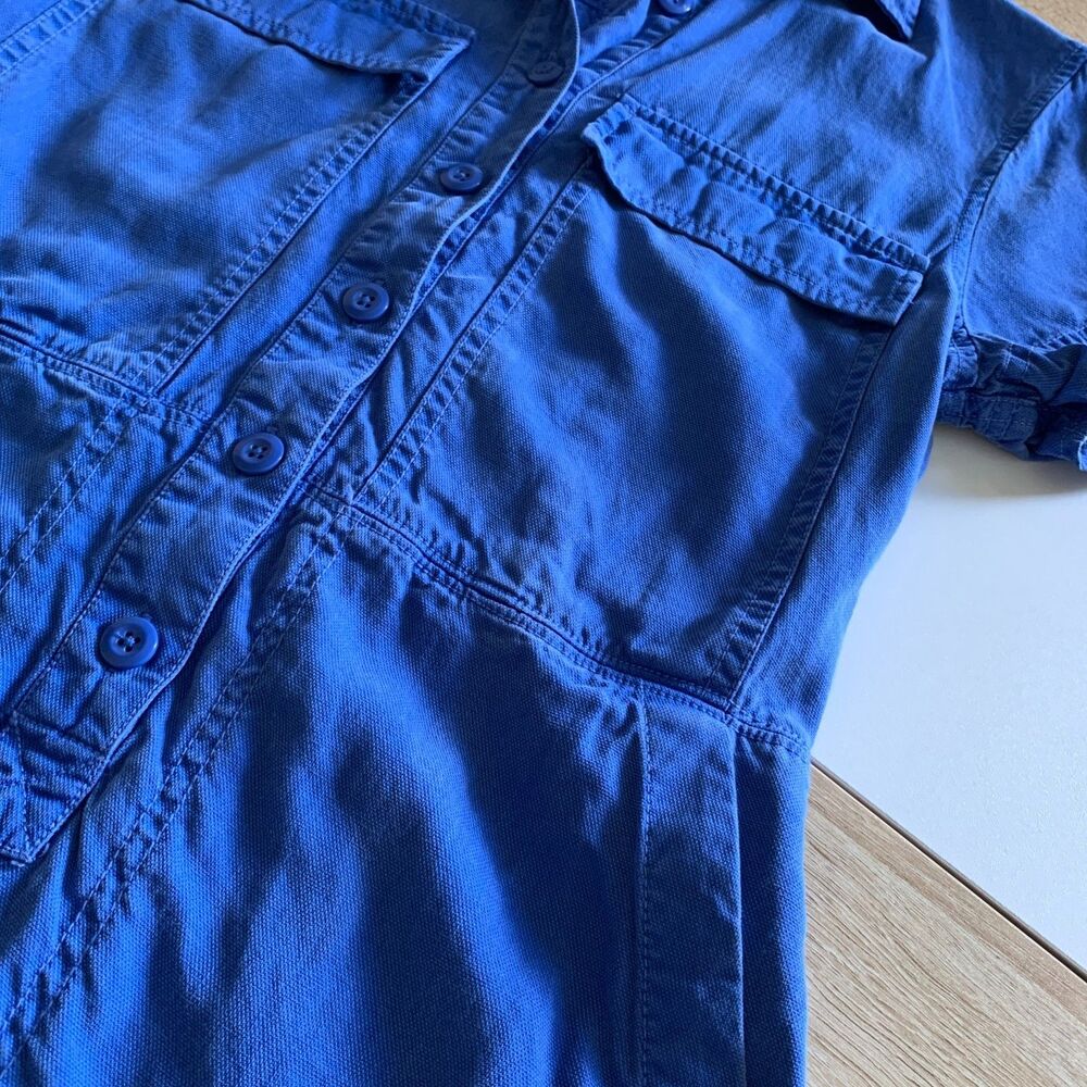Upcycled J Crew Blue Shirt Mini Dress Nirvana Band Patch Grunge Indie Size 4 - Picture 4 of 7
